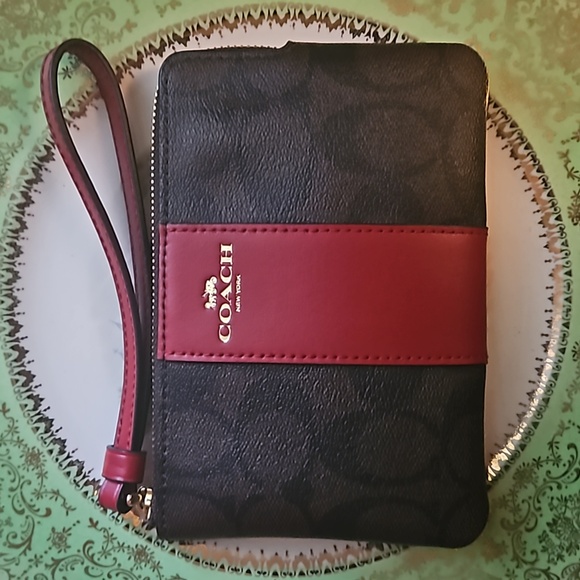 Coach Handbags - NWT Coach Corner Zip Wristlet IM/Brown 1941 Red
